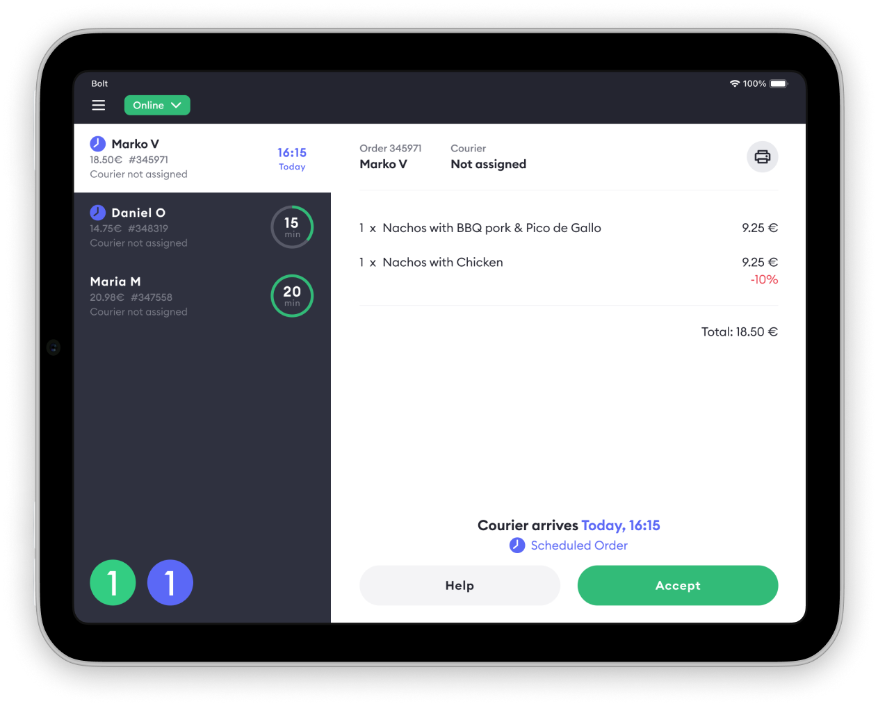 image of bolt merchant app interface on a tablet device