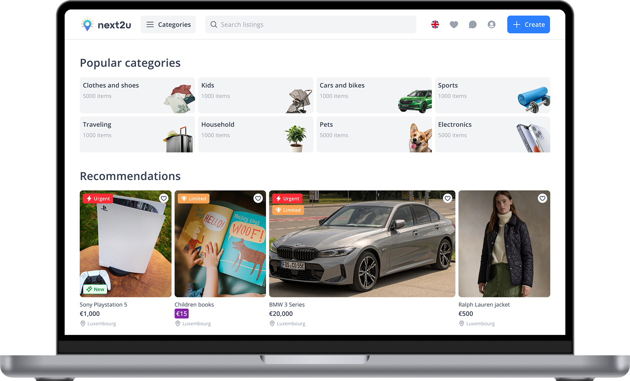 next2u main page interface